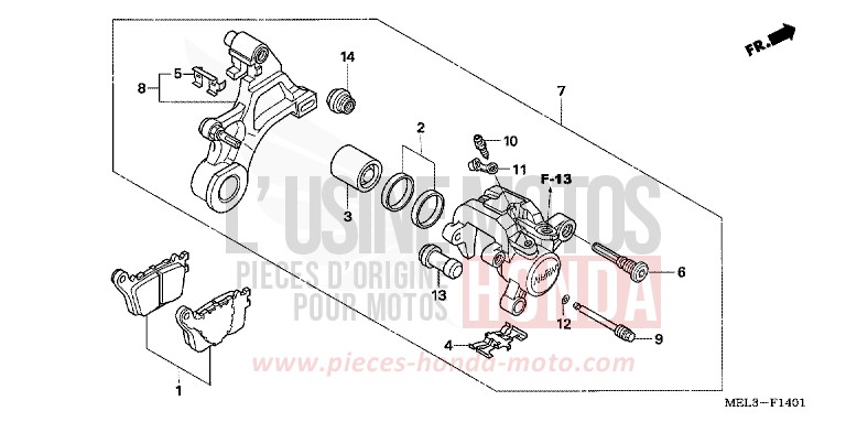 REAR BRAKE CALIPER (CBR1000RR6/7) for CBR1000RR Fireblade WINNING RED (R258BA) from 2006